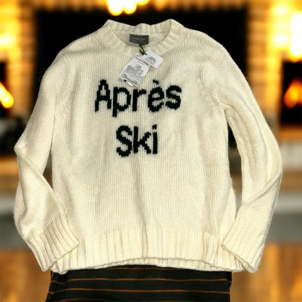 NWT Wooden Ships Après Ski Crew Neck knit Sweater n Cream/Black Sz M/L - Picture 15 of 16